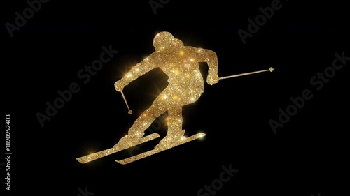Luxury skier with golden glitter, alpha channel