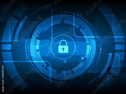Abstract digital security background with a glowing padlock symbol