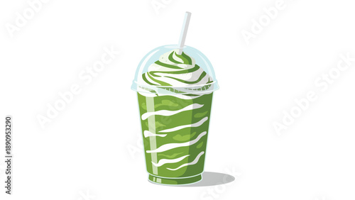 Refreshing layered green beverage illustration with creamy swirls and a crisp straw in a clear cup a perfect cool drink for summer days and vibrant
