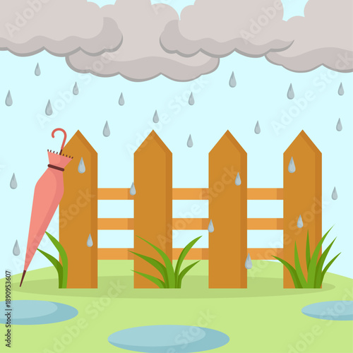 Rainning season day grey clouds puddle rain drops umbrella