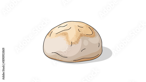 Simple cartoon style fresh bread roll with textured top isolated on white background