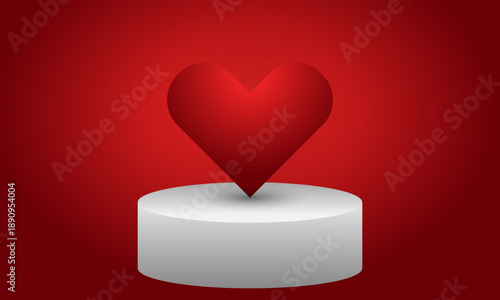 heart love shape 3d on silver gradient podium stage with soft red gradient abstract background