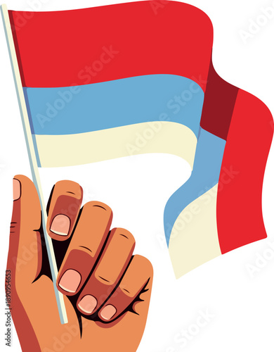 Hand Holding Waving Armenian Flag on White Background