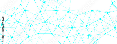 Vector Abstract cyan geometric network composed of interconnected nodes and lines, illustrating connectivity and digital interaction. Suggests technology, data, or global systems.