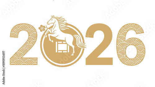 Chinese New Year 2026 Elegant Numeric Design With Stylized Horse Symbol