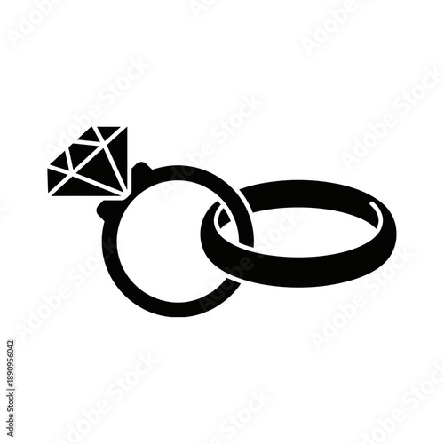 Vector Icon of Interlocking Wedding Rings with Diamond, Marriage and Engagement Symbol