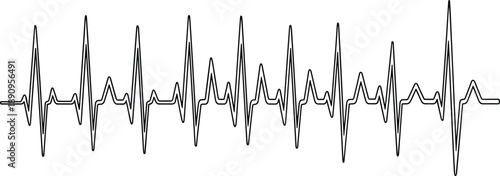 Electrocardiogram heartbeat waveform illustration showing heart rate rhythm medical monitor signal cardiology healthcare concept line graph design vector black white