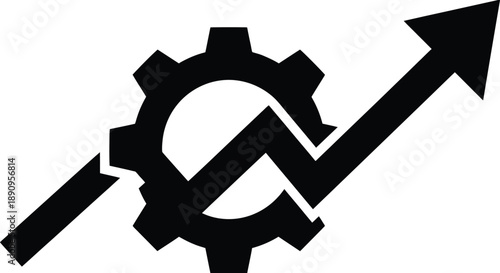 Business Growth Gear and Upward Arrow Icon – Minimalist Black and White Vector Illustration