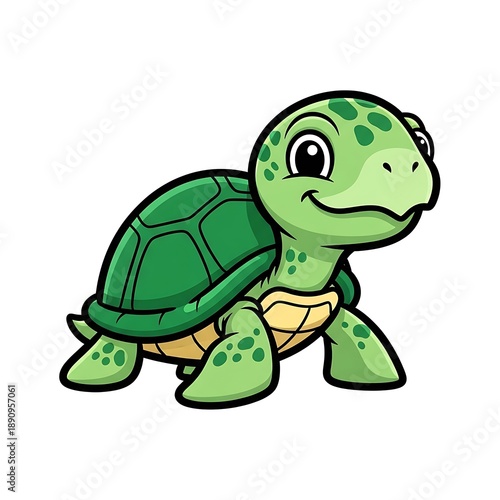 Cartoon Green Turtle Character Illustration.
