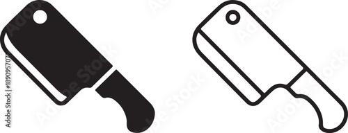 Cleaver for meat icons .Butcher knife cleaver icons for kitchen tools and restaurant menu branding.
