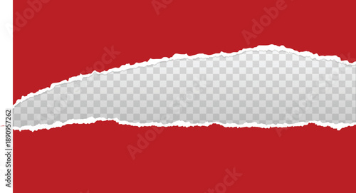Red paper with torn edge and transparent background in the middle vector stock