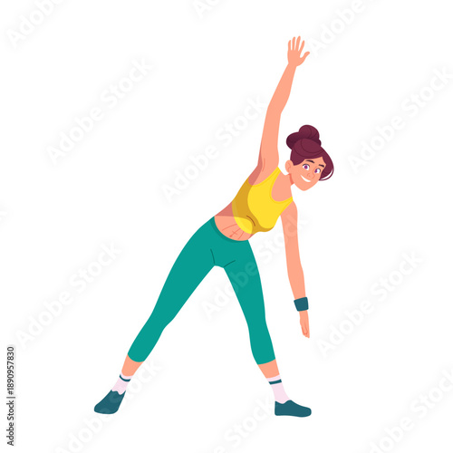 Woman demonstrates side stretch to enhance flexibility and prevent injuries