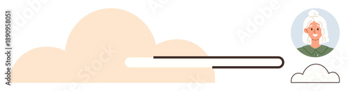 Cloud technology, data storage, account management, online profiles, digital platforms, user identity. Illustration of a cloud, upload bar and user profile photo. Cloud technology and data storage