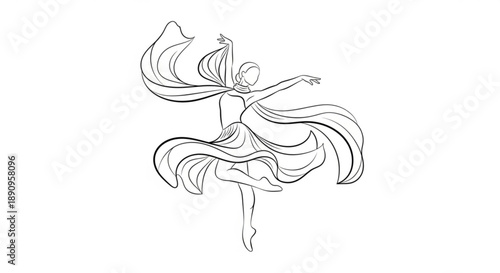 Ethereal dancer in flowing dress twirls with elegance and poise in a beautiful dynamic motion