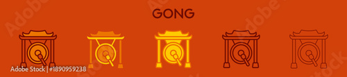 Gong Element For Design Graphic - Multi Styles. Vector Illustration Of Two Colored And Black. Multiple Icons Designs Can Be Used For Mobile, Ui, Web 