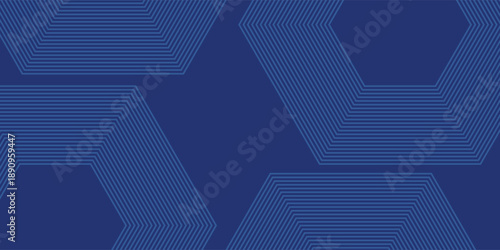 Bright blue dynamic abstract vector background with hexagon lines. 3d banner cover, business presentation for evening party, sales event. Fast moving soft hexagons, straight lines, decoration lines