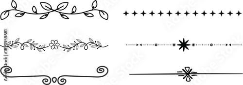 Set of black decorative line dividers with simple vintage ornaments and geometric vector designs.divider marker sketch doodle vector lines set element.set retro decorative page dividers design