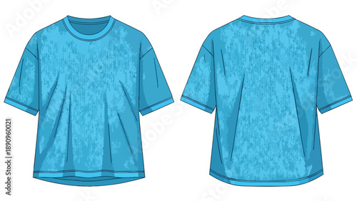 Minimalist Blue T-Shirt Front and Back View on White Background for Apparel Design and Branding Templates. Ideal for casual wear mockups or garment