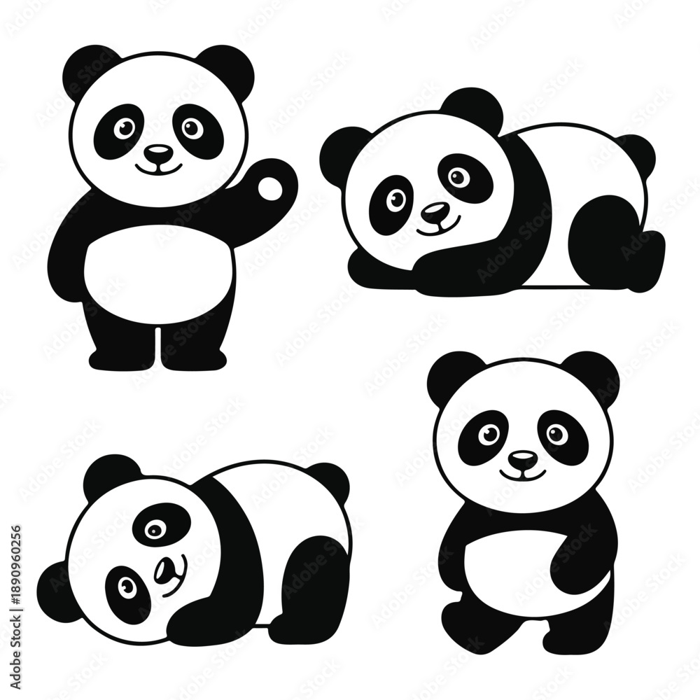 Fototapeta premium Cute Cartoon Panda Character Poses Set