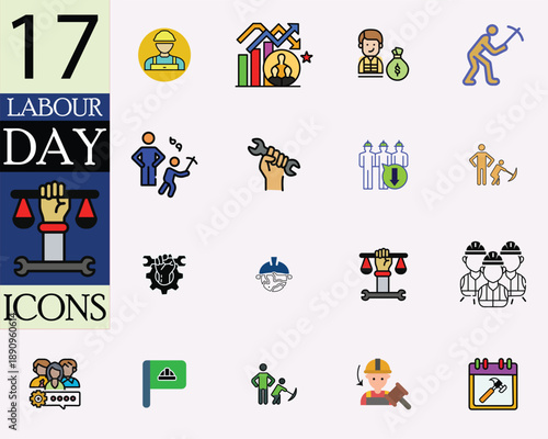 Labor Day Tools Icons  Industrial, Mechanical, and Construction Set