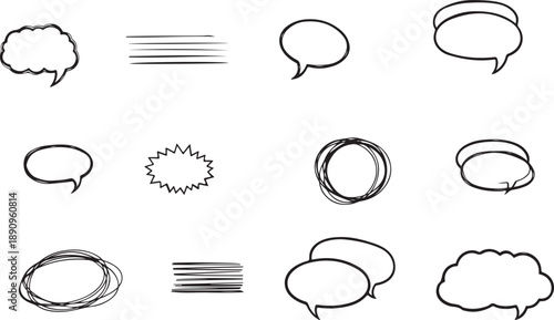 Hand-drawn Speech Bubbles and Scribbles Collection Isolated on White Background