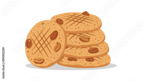 Illustrated stack of round golden-brown cookies adorned with distinct coffee beans and etched patterns creating a delicious visual for baking and
