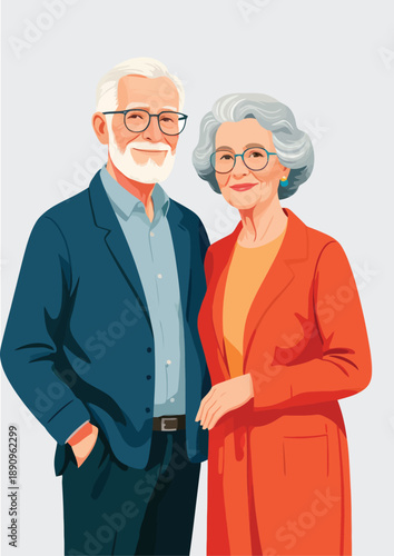 063-41-Senior couple portraying togetherness and healthy aging, smiling on a light background