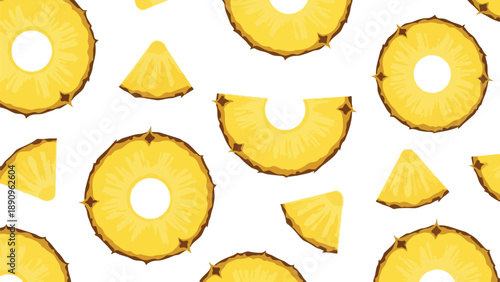 Bright Tropical Pineapple Slices and Wedges Forming a Lively Seamless Pattern Background