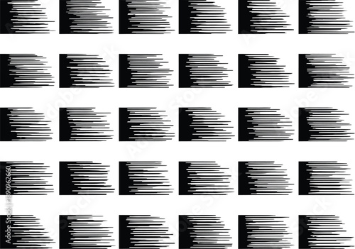 Seamless pattern of 25 black abstract speed lines or data streams on a white background