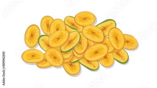 A vibrant illustration of golden banana slices, forming a delectable snack pile, ready for consumption