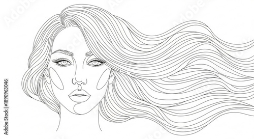 Woman with long wavy hair and tears on her face expressing sadness or grief in a simple line art style