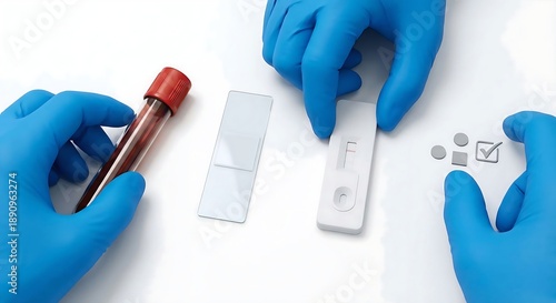 Chagas disease rapid test kit with blood sample on lab table