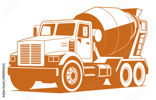 Orange concrete mixer truck a white background vehicle transport
