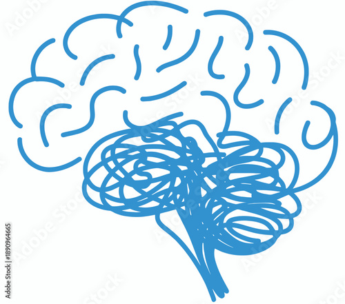 Simple blue of a human brain with tangled lines in the cerebellum mind thought