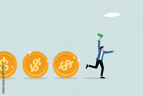 The flow of investment funds, bank loans or financial activities to generate profits, the concept of business leaders or investors holding control over the flow of money in the form of dollar coins.