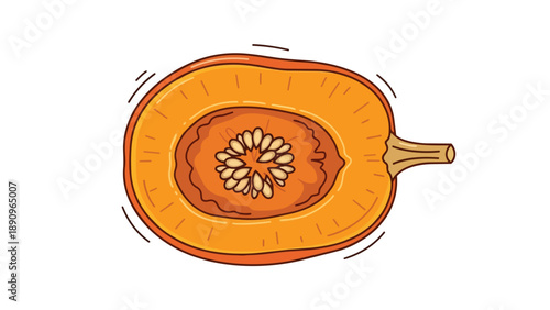 Vibrant orange squash half showcasing internal structure and abundant seeds, a captivating illustration of autumn harvest produce, perfect for