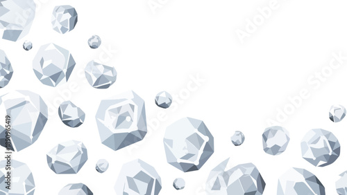 Abstract geometric ice shards pattern on a pristine white background. Polygonal elements create a dynamic and modern visual texture, perfect for