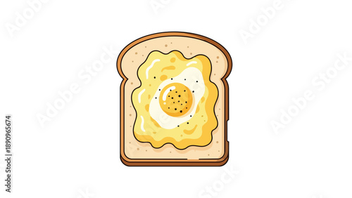 An inviting breakfast illustration showcasing a perfectly cooked sunny-side-up egg resting atop a wholesome slice of golden-brown toast ready for a