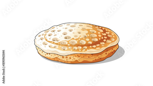 A vibrant vector illustration of a freshly made golden-brown pancake, exhibiting its distinct porous surface and appealing texture, perfect for