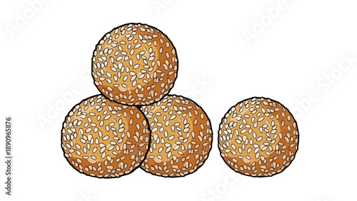 Delicious golden-brown sesame seed balls, a sweet Asian dessert or snack illustration, perfect for food themes