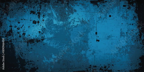 Abstract blue color background. Dynamic shapes composition.Vintage wide long backdrop use for design web banner with scratches and cracks. Old stained dark concrete, distressed texture.