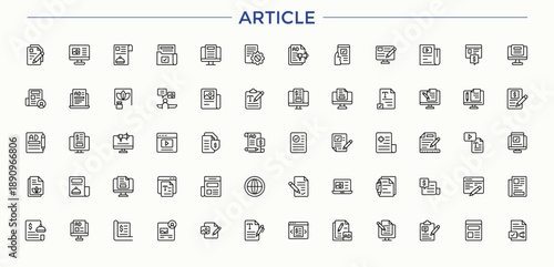 Set of Article line icon. Contain linear sign write, content, writing, author, writer, copywriting and more. Modern linear icons. Article modern icon set. Vector illustration.