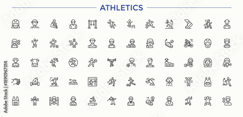 Athletics modern line icon set. Included recreation, exercise, competition, fitness, gym and more. Activity modern icon set. Editable vector illustration.