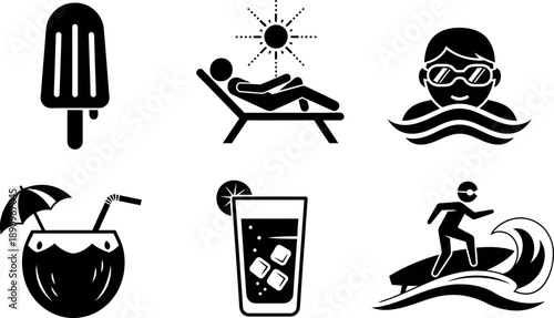 Summer fun icons set