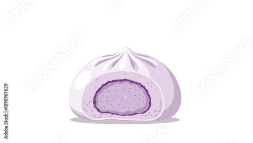 A soft, steamed bun illustration with a vibrant lavender interior. Delicious Asian dessert pastry perfect for sweet cravings and food concepts and