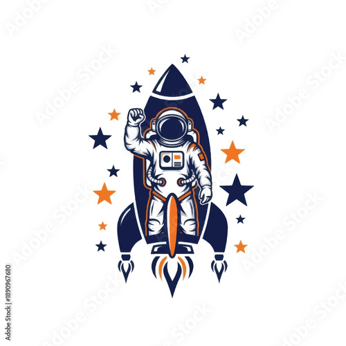 Astronaut Riding Rocket Through Stars.