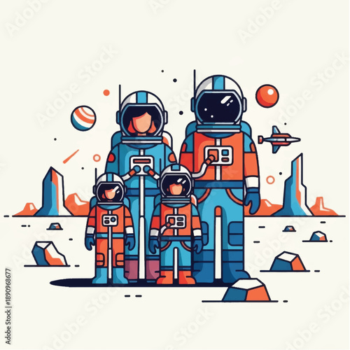 Astronauts in Space Suits Standing Together.