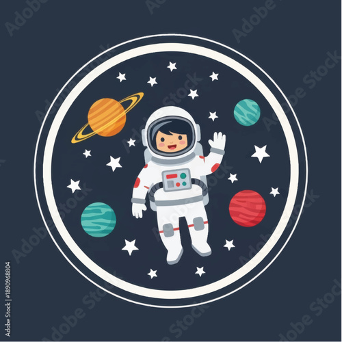 Cartoon Astronaut in Space Suit Floating.