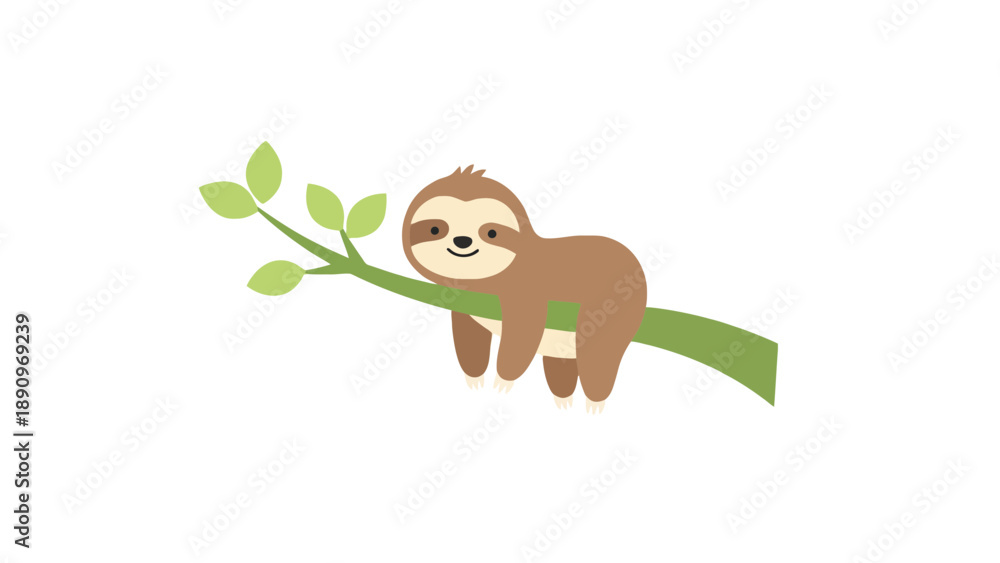 Obraz premium A cute cartoon sloth hanging from a green tree branch
