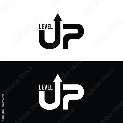 Level Up Logo Vector with Arrow Up Symbol for Gaming Branding Career Growth and Business Progress Success Icon